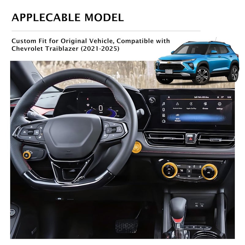 Polodunn for 2020-2025 2026 Chevrolet Trailblazer Accessories & 2024-2025 2026 Chevy Trax Accessories, 5pcs Aluminum Alloy Knob Covers Trim Set - Air Conditioning, Headlight & Push Start (Gold) - Image 2